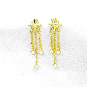 Gold Tassel Chain Star Studs